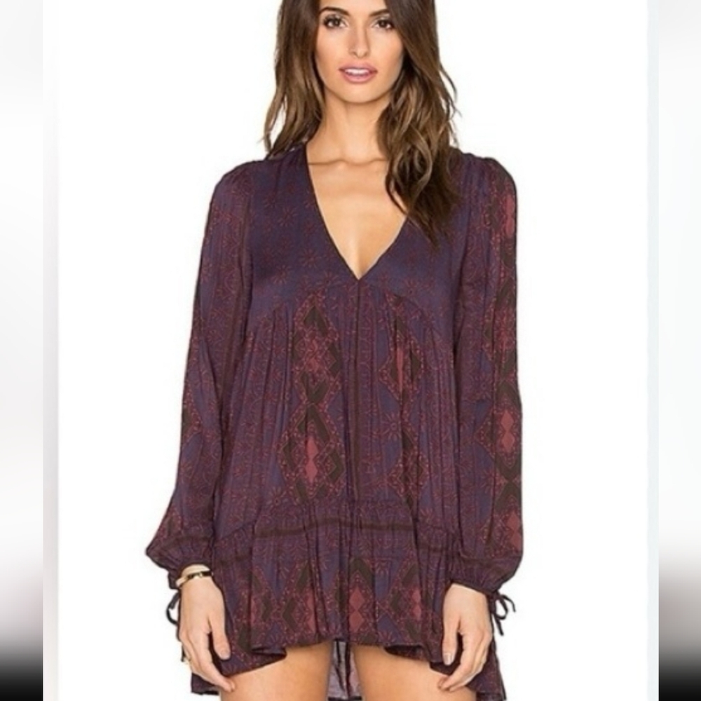 #282 FREE PEOPLE Purple Floral Tunic or Mini Dress - Picture 3 of 9